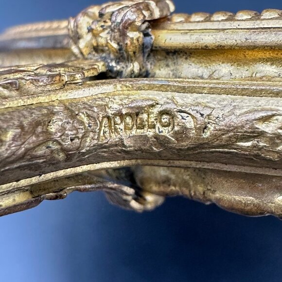 Antique Vanity Hand Mirror Red Velvet Guilloche Enamel Plaque Floral Brass - Picture 5 of 12